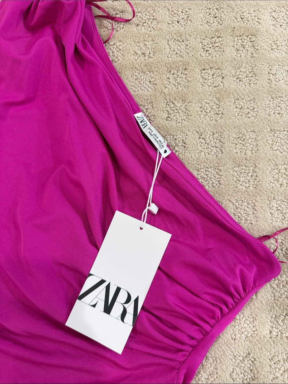 ZARA Fuchsia One-Shoulder Long-Sleeve Bodysuit